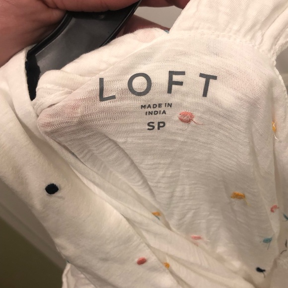 LOFT White Multi-Colored Embroidered Polka Dot Ruffle Top - Picture 5 of 5